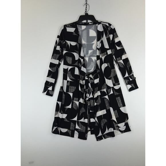 Ann Taylor Factory Cardigan Womens XXS Petite Belted Abstract Lightweight Sweate - Picture 1 of 6